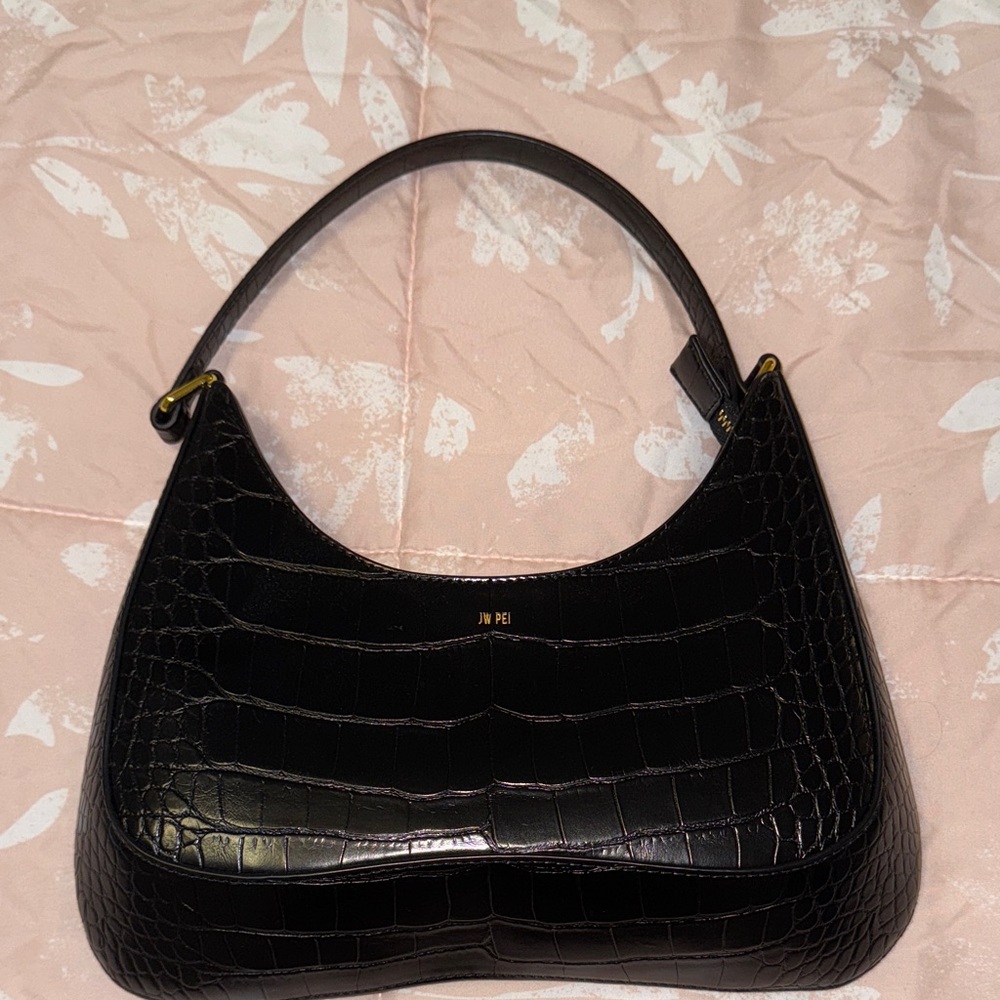 JW PEI Black Croc-Textured Shoulder Bag